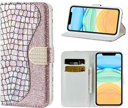 Crocodile Texture Glittery Powder Splicing Wallet Leather Cell Phone Case with Stand for iPhone 11