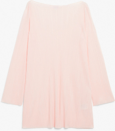 Long sleeve pleated tunic mini dress - Pink