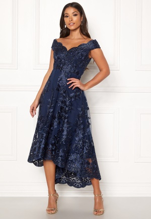 Goddiva Embroidered Lace Dress Navy XL (UK14)