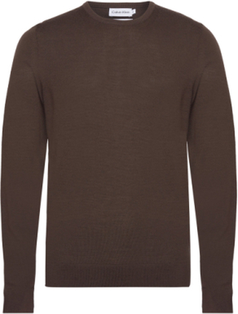 Merino Rws Crew Neck Sweater Tops Knitwear Round Necks Brown Calvin Klein