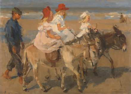 Schilderij - Ezeltje rijden langs het strand, Isaac Israels, ca. 1890 - ca. 1901 100x70cm