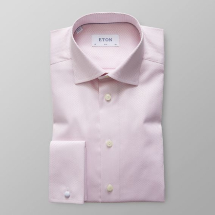Eton Slim fit Rosa mikromönstrad skjorta – Dubbel manschett