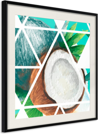 Plakat - Tropical Mosaic with Coconut (Square) - 30 x 30 cm - Sort ramme med passepartout