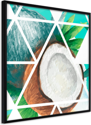 Plakat - Tropical Mosaic with Coconut (Square) - 30 x 30 cm - Sort ramme
