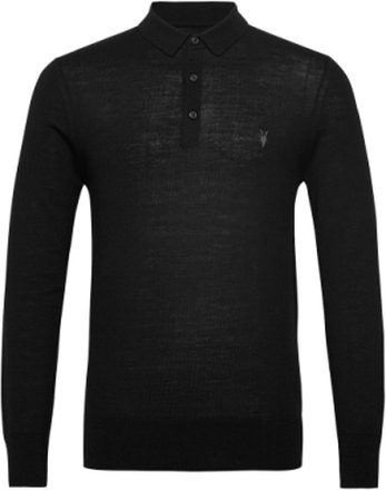 Mode Merino Ls Polo Tops Knitwear Long Sleeve Knitted Polos Black AllSaints