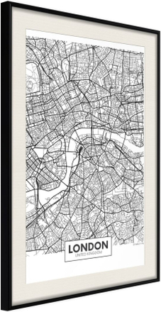 Plakat - City Map: London - 40 x 60 cm - Sort ramme med passepartout