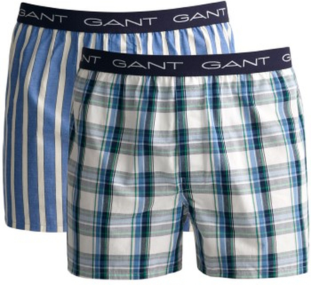 Gant 2P Cotton With Fly Boxer Shorts Hvid/Marine bomuld Large Herre