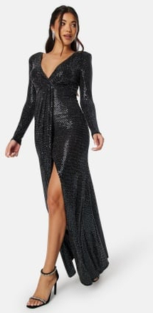 Goddiva Long Sleeve Sequin Maxi Dress With Split Black XS (UK8)
