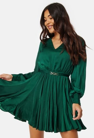 FOREVER NEW Martina Godet Mini Dress Deep Emerald 40