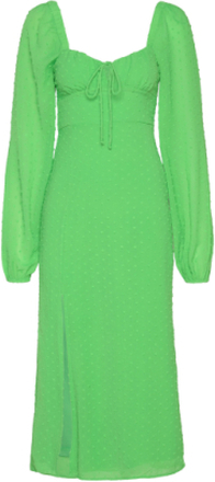 Gathered Dot Midi Dress Dresses Summer Dresses Grønn Gina Tricot*Betinget Tilbud