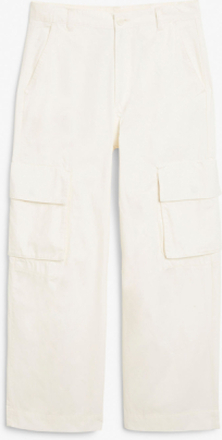 Cargo trousers low waist loose fit cotton - White