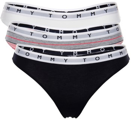 Tommy Hilfiger Trusser 3P Essentials Thong Hvid/Marine bomuld X-Small Dame