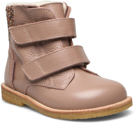 Boots - Flat - With Velcro Vinterstøvletter Med Borrelås Creme ANGULUS*Betinget Tilbud