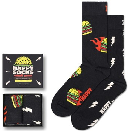 Happy Sock Blast Off Burger Socks Gift Set Strømper 2P Svart mønstret Str 36/40