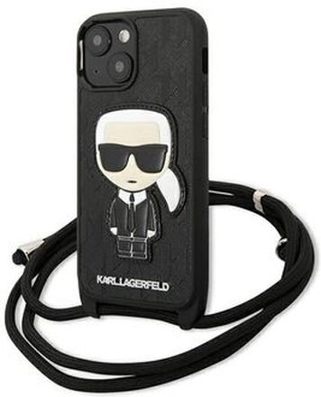 Karl Lagerfeld KLHCP13MCMNIPK iPhone 13 6,1 hardcase sort/sort Læder Monogram Patch og ledning Icon