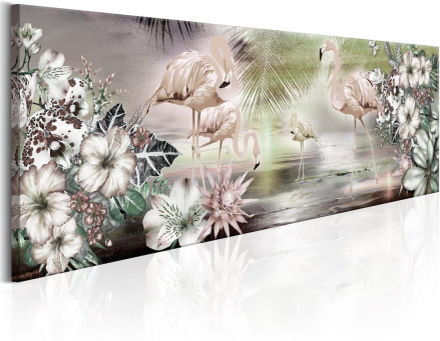 Billede - Flamingoes and Flowers - 120 x 40 cm