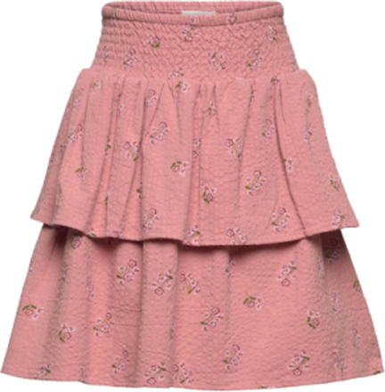 Skirt Aop W. Scrunchie W. Lin. Dresses & Skirts Skirts Midi Skirts Pink Minymo