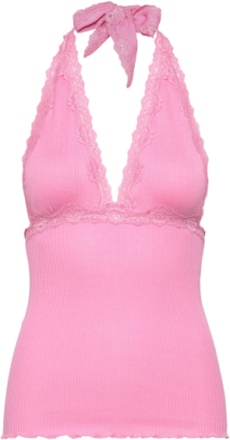Silk Halter Neck W/ Lace Tops T-shirts & Tops Sleeveless Pink Rosemunde