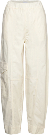 Washed Cotton Canvas Elasticated Curve Pants Trousers Cargo Pants Creme Ganni*Betinget Tilbud
