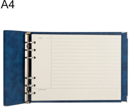 A4 Faux Leather Loose-leaf Grid Notebook, Style:Cornell Horizontal Wire Inner Core(Blue)