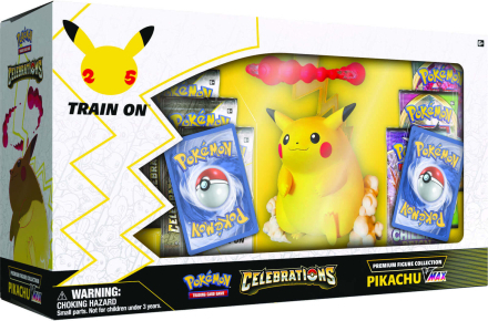 Pokémon TCG: Celebrations Premium Figure Collection 25th Anniversary - Pikachu VMAX & T-Shirt Bundle - L - Mustard