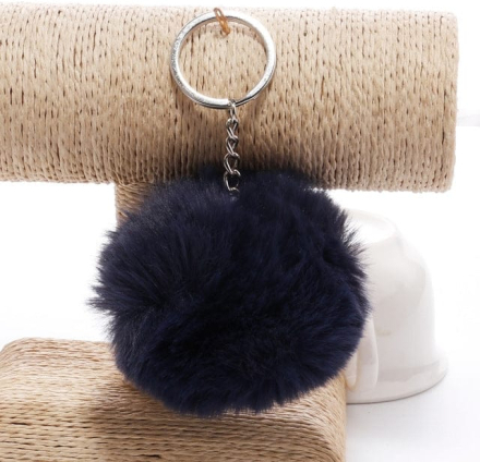 Simple Key Chain Fur Ball Pompon Keychain Pompom Artificial Rabbit Fur Animal Keychains for Woman Car Bag Key Rings(navy)