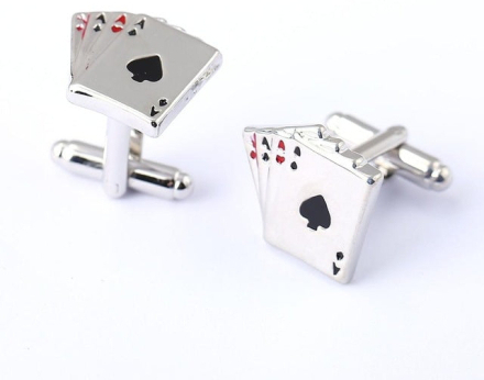 4A Poker Cufflinks Male French Shirt Cufflinks Cards Design cufflink Fashion for Men(Silver)