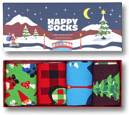 Happy Sock Santas Workshop Socks Gift Set Strømper 4P Mixed bomull Str 36/40