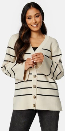 SELECTED FEMME Liva LS Long Knit Cardigan Birch Stripes:BLACK XS