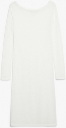 Long sleeve boat neck knit dress - White