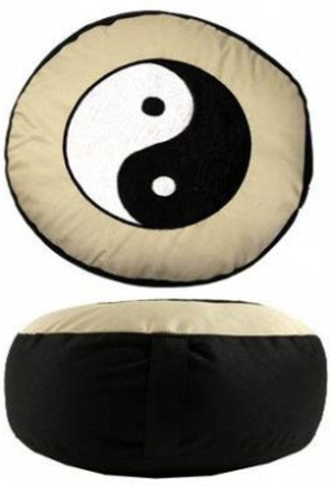 yogakussen zwart/wit Yin Yang geborduurd - Katoen - Boekweit - 33x17 - Zwart - Wit