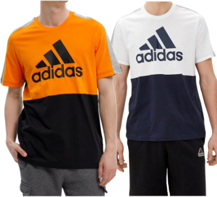 adidas Essentials Colorblock Single Jersey Tee Herren T-Shirt nachhaltiges Baumwoll-Shirt HE432X Weiß/Navy oder Orange/Schwarz