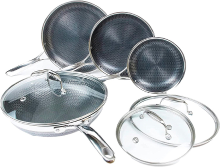 Hexclad - Hybrid stekepanne + wok sett 7 deler sølv/svart