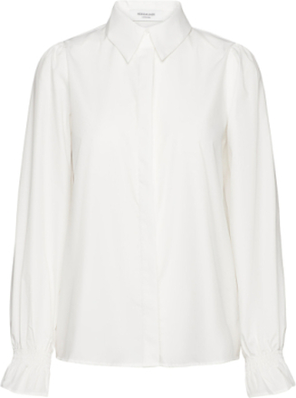 Shirt W/ Smock Detail Tops Shirts Long-sleeved White Rosemunde