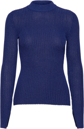 Knitted Lurex Top Tops T-shirts & Tops Long-sleeved Blue Gina Tricot