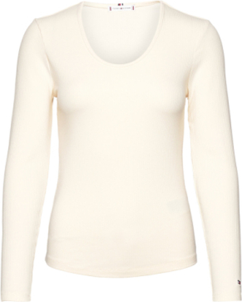 Slim 5X2 Rib Scoop-Nk Ls Tops T-shirts & Tops Long-sleeved Cream Tommy Hilfiger