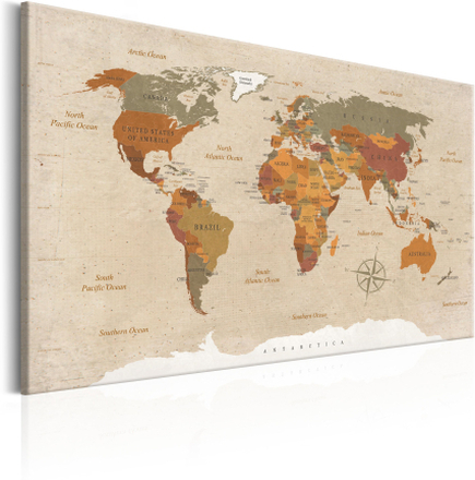 Canvas Tavla - World Map: Beige Chic - 120x80