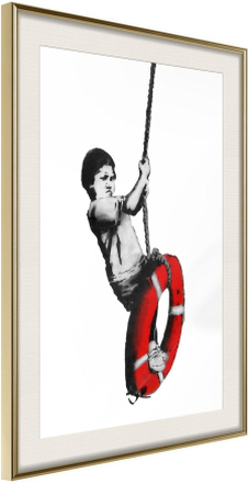Inramad Poster / Tavla - Banksy: Swinger - 30x45 Guldram med passepartout