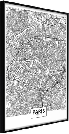 Inramad Poster / Tavla - City Map: Paris - 40x60 Svart ram