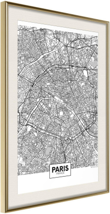 Inramad Poster / Tavla - City Map: Paris - 30x45 Guldram med passepartout