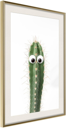 Inramad Poster / Tavla - Funny Cactus I - 30x45 Guldram med passepartout