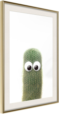 Inramad Poster / Tavla - Funny Cactus IV - 40x60 Guldram med passepartout