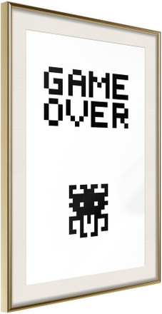 Inramad Poster / Tavla - Game Over - 40x60 Guldram med passepartout