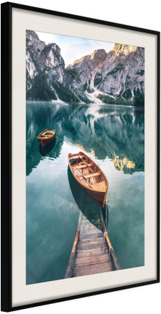 Inramad Poster / Tavla - Lake in a Mountain Valley - 30x45 Svart ram med passepartout