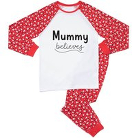 Mummy Believes Women's Patterned Pyjamas - White / Red - XL