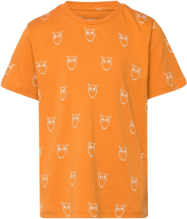 Owl Aop T-Shirt - Gots/Vegan T-shirts Short-sleeved Gul Knowledge Cotton Apparel*Betinget Tilbud