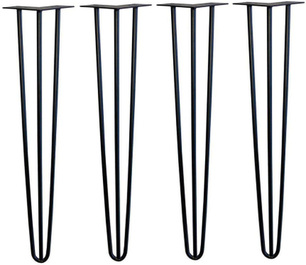 Dunne zwarte massieve stalen (Ø 1 cm) 3-punt hairpin tafelpoten 72 cm (set van 4 stuks)