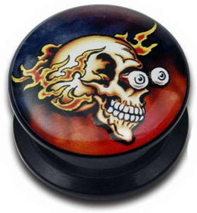 Flame Skull - Svart Piercing Plugg