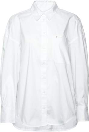 Tjw Ovs Cotton Shirt Ext Tops Shirts Long-sleeved White Tommy Jeans