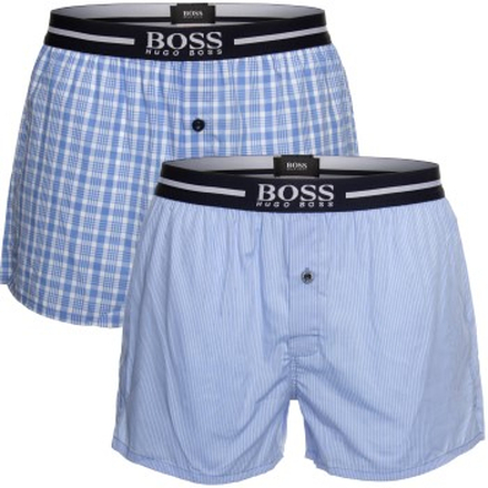 BOSS 2P Woven Boxer Shorts With Fly Blå bomuld X-Large Herre